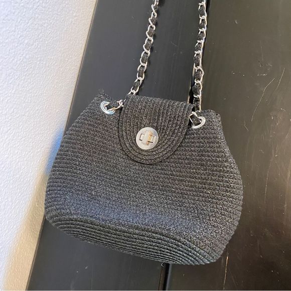 Target Black Silver Raffia Convertible Crossbody Shoulder Bag - Picture 1 of 6